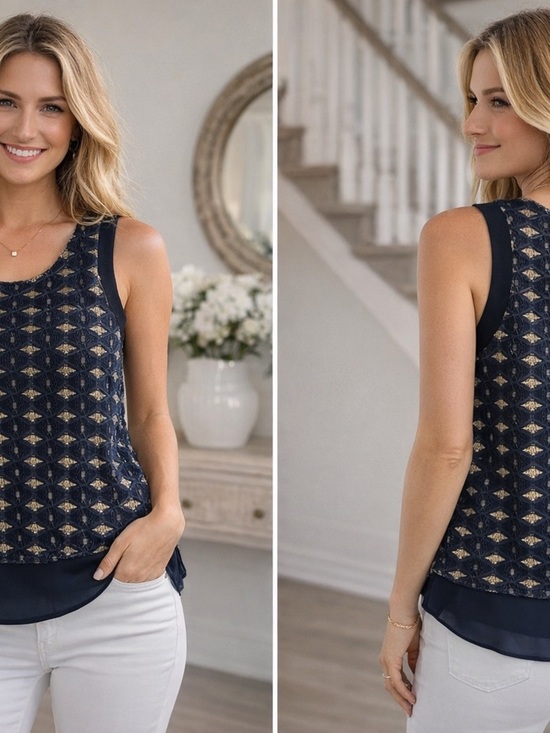 En Elle Tops - Navy Lace Overlay Tank Top - Women By En Elle